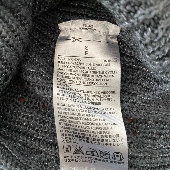 Banana Republic Factory Size S Gray Open Knit Shimmer Pullover V-Neck Sweater - Picture 4 of 7